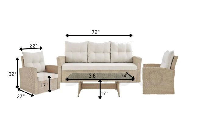 DEVOKO 4 Pieces Outdoor Conversation Patio Wicker Furniture(Beige and Cream) - Image 2