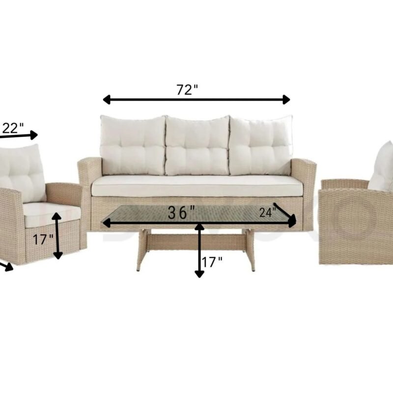 DEVOKO 4 Pieces Outdoor Conversation Patio Wicker Furniture(Beige and Cream) - Image 2