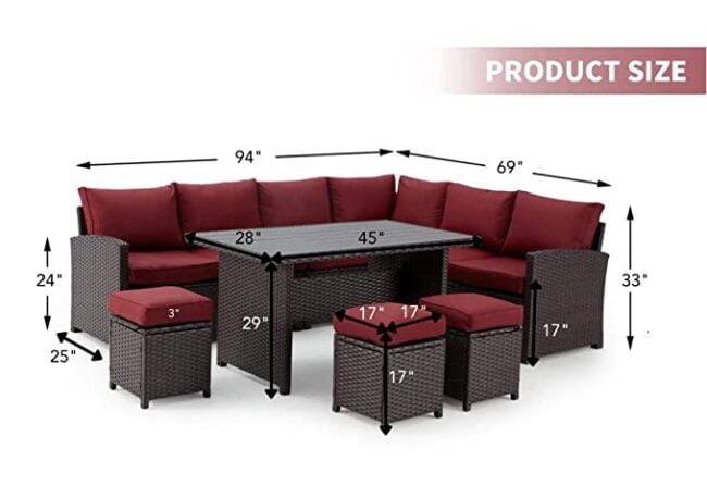 DEVOKO 7-Piece Outdoor Patio Furniture Set - Dark Brown & Red - Image 2