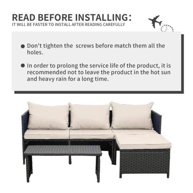3 Piece All-Weather Conversation Set (Black/Cream) - Image 4