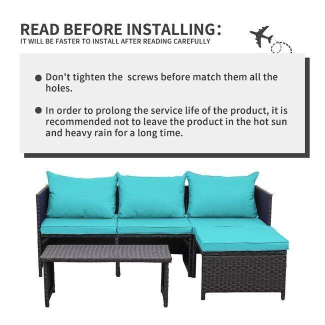3 Piece All-Weather Conversation Set (Black/Turquoise) - Image 4
