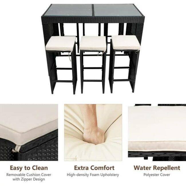 7 Piece Wicker Bar Set (Black/White) - Image 3