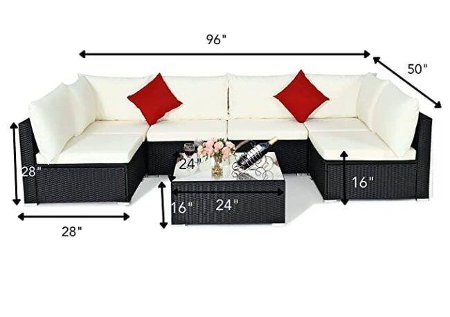 Outdoor L-Shape Patio Sectional Sofa Set with Cushions and Coffee Table (Black/White) - Image 2