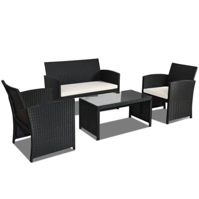 DEVOKO 4PCS Outdoor Patio Rattan Furniture Set (Black and White) - Image 4