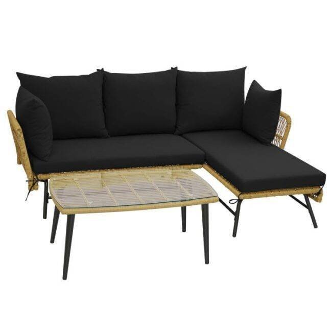 DEVOKO Patio Furniture Set L-Shaped Rope Woven Outdoor Sectional (Beige and Black) - Image 4