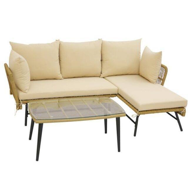 DEVOKO Patio Furniture Set L-Shaped Rope Woven Outdoor Sectional (Beige and Cream) - Image 4