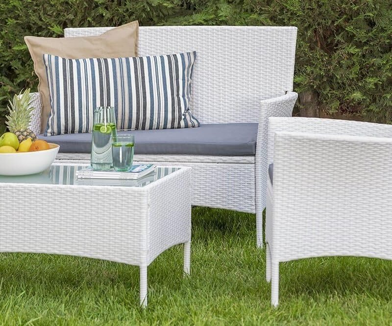 DEVOKO 4 Piece Patio Furniture All Weather Outdoor Sectional (White and Grey) - Image 4