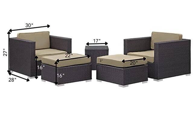 DEVOKO 5-Piece Outdoor Patio Sofa Set with Table & Ottomans - Dark Brown & Beige - Image 2