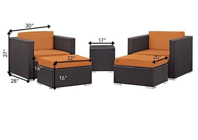 DEVOKO 5-Piece Outdoor Rattan Sofa Set (Dark Brown & Orange) - Image 2