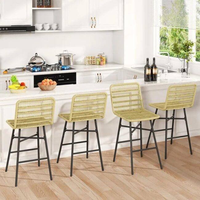 DEVOKO Set of 2 Rope Bar Stools Height Kitchen Chairs (Beige) - Image 4