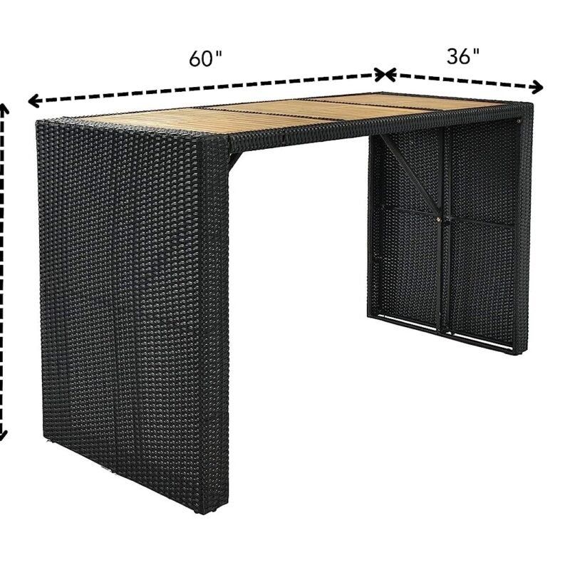 DEVOKO 7-Piece Outdoor Patio Rattan Bar Set (Black and Cream) - Image 3