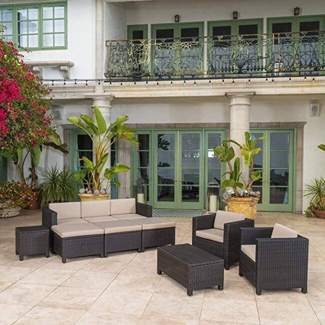 DEVOKO 8-Piece Outdoor Wicker Conversation Sofa Set (Dark Brown & Cream) - Image 4