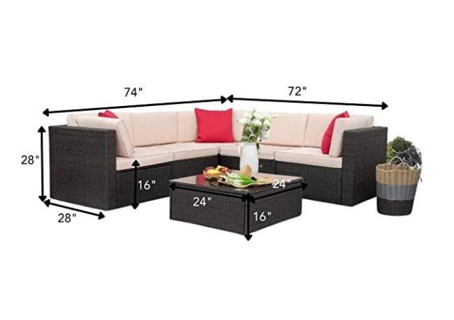 DEVOKO 3-Piece L-Shape Outdoor Patio Furniture Set: Dark Brown & Cream - Image 2