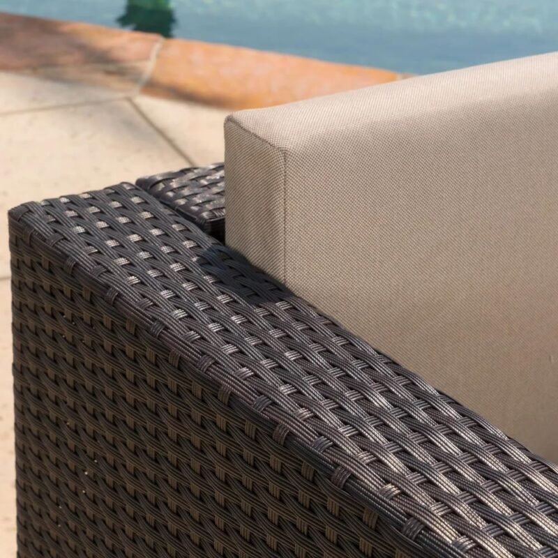 DEVOKO 3 Pieces Outdoor Furniture Patio Sectional Sofa (Dark Brown and Cream) - Image 4