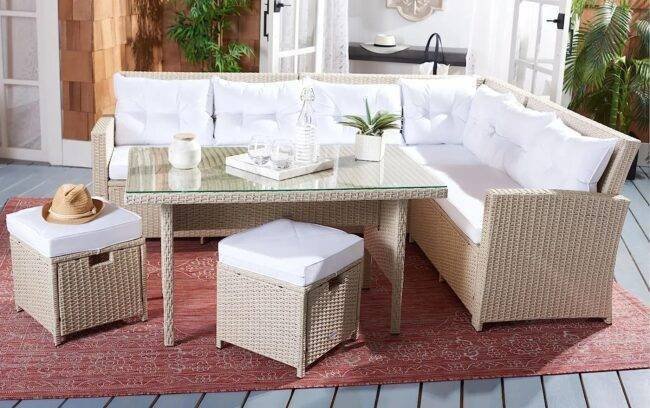 5-Piece Wicker Patio Conversation Set (Beige/White) - Image 3