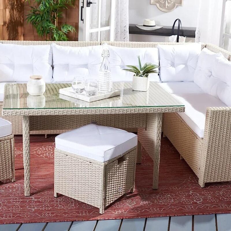 5-Piece Wicker Patio Conversation Set (Beige/White) - Image 3