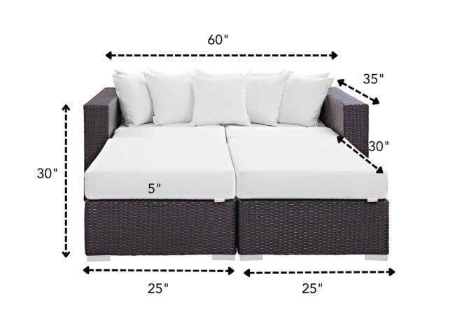 3pcs Outdoor Rattan & Wicker Sofa Daybed (Dark Brown/White) - Image 2