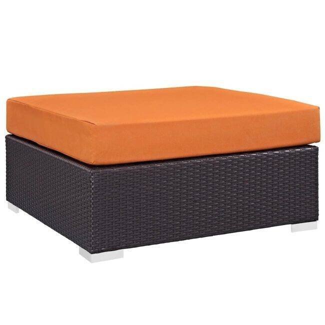 DEVOKO Wicker Rattan Patio Ottoman (Dark Brown/Orange) - Image 4