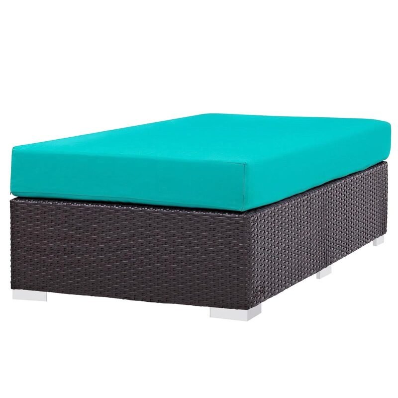DEVOKO Wicker Rattan Patio Ottoman (Dark Brown/Turquoise) - Image 4