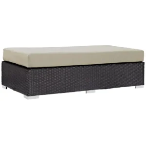 DEVOKO Wicker Rattan Patio Ottoman (Dark Brown/Beige)