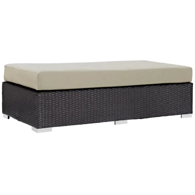 DEVOKO Wicker Rattan Patio Ottoman (Dark Brown/Beige)