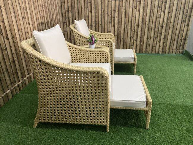5-Piece Devoko All-Weather Wicker Patio Set with Cushions (Honey & White) - Image 7