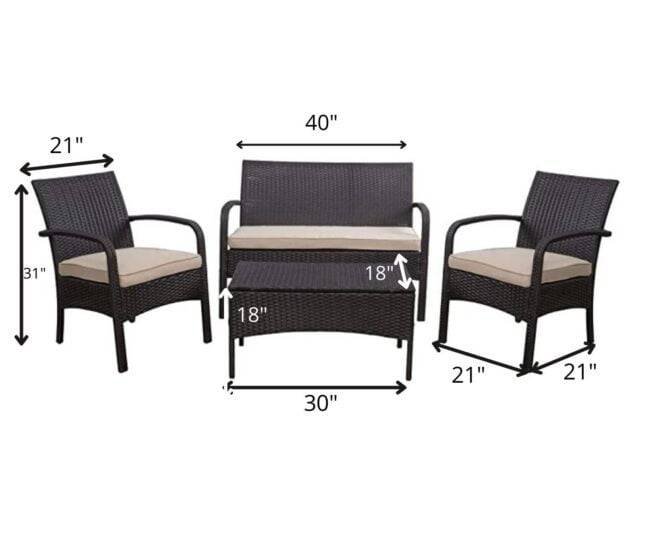 DEVOKO 4-Piece Waterproof Wicker Patio Furniture Set - Dark Brown & Beige - Image 4
