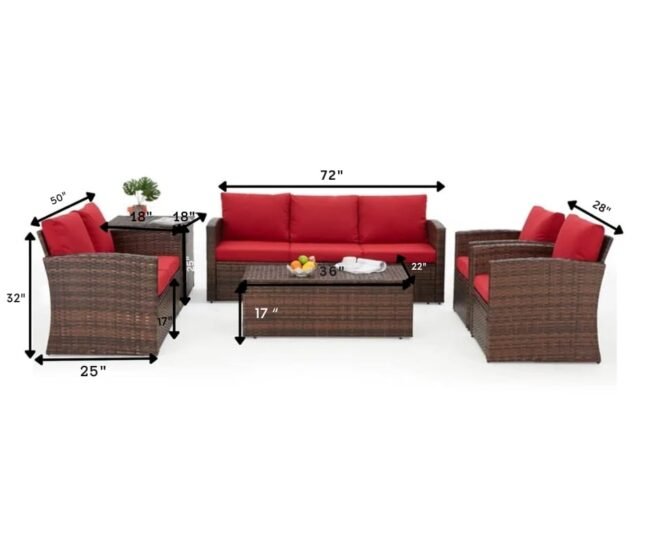 DEVOKO 7-Seater Wicker Sectional Sofa (Dark Brown/Red) - Image 2