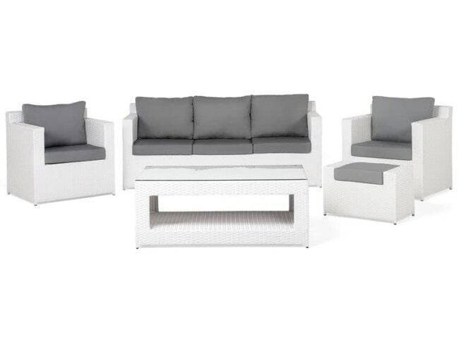 DEVOKO 5-Piece Weather Resistant Patio Set: White Sofa & Grey Cushions