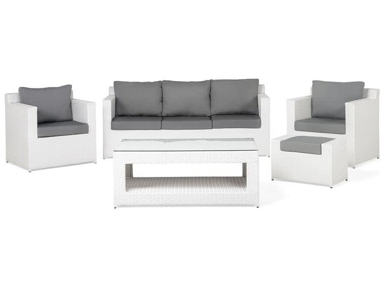 DEVOKO 5-Piece Weather Resistant Patio Set: White Sofa & Grey Cushions