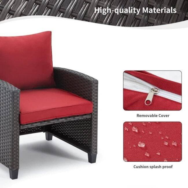 5-Piece Devoko Wicker Patio Furniture Set with Ottomans & Table (Dark Brown/Red) - Image 4