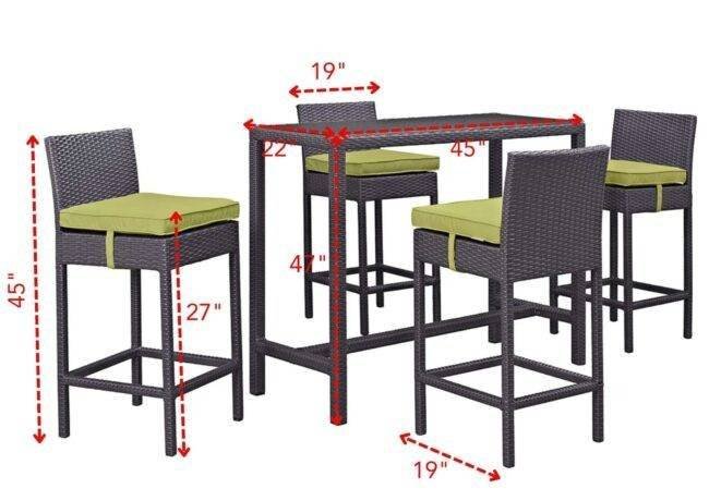 DEVOKO 5 Piece Patio Wicker Dining Bar Set Outdoor Rattan Furniture(Dark Brown & Green) - Image 2
