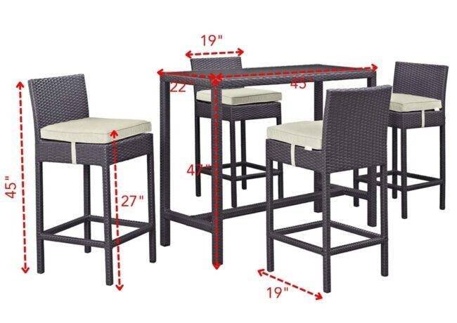DEVOKO 5 Piece Patio Wicker Dining Bar Set Outdoor Rattan Furniture(Dark Brown & Off-white) - Image 2