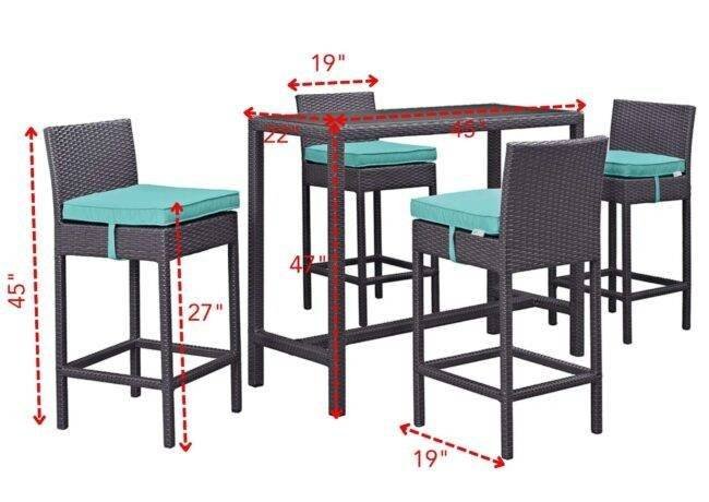 DEVOKO 5 Piece Patio Wicker Dining Bar Set Outdoor Rattan Furniture(Dark Brown & Sky-blue) - Image 2