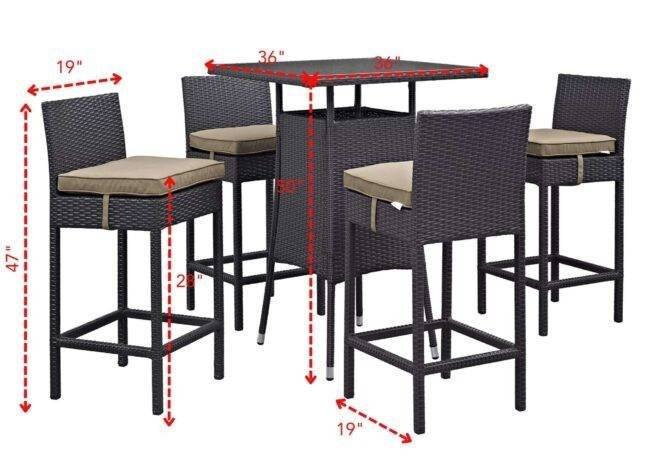 DEVOKO 5 Piece Patio Heighted Wicker Bar Set Outdoor Furniture(Dark Brown & Beige) - Image 2