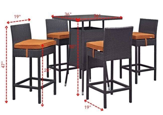 DEVOKO 5 Piece Patio Heighted Wicker Bar Set Outdoor Furniture(Dark Brown & Orange) - Image 2