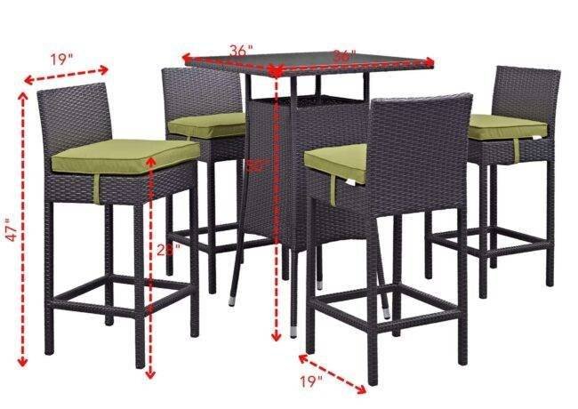 DEVOKO 5 Piece Patio Heighted Wicker Bar Set Outdoor Furniture(Dark Brown & Green) - Image 2