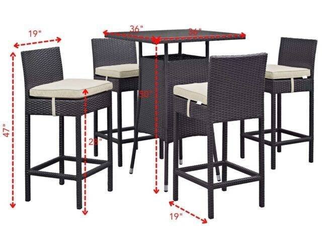 DEVOKO 5 Piece Patio Heighted Wicker Bar Set Outdoor Furniture(Dark Brown & Off-white) - Image 2