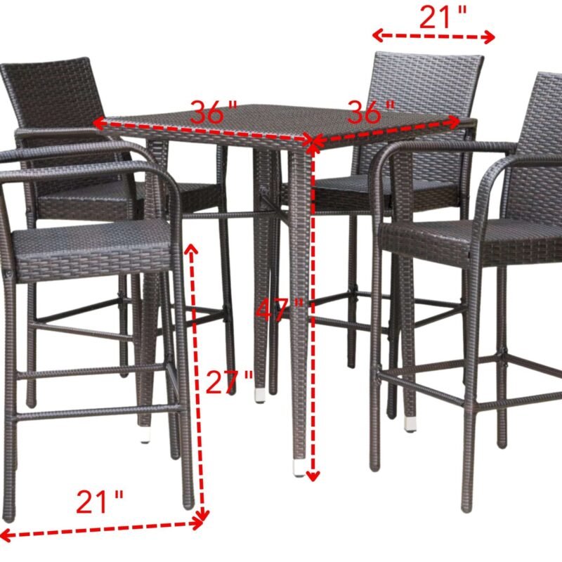 DEVOKO 5-Piece Rattan Wicker Patio Bar Set(Dark Brown) - Image 2