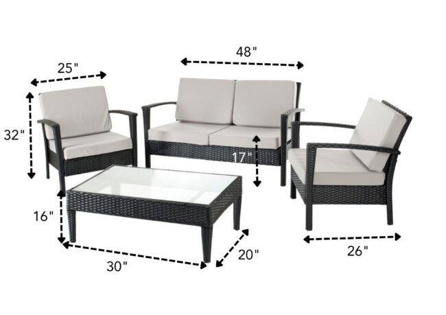 4pc Rattan Sofa Set (Black/Off-white) - Image 3