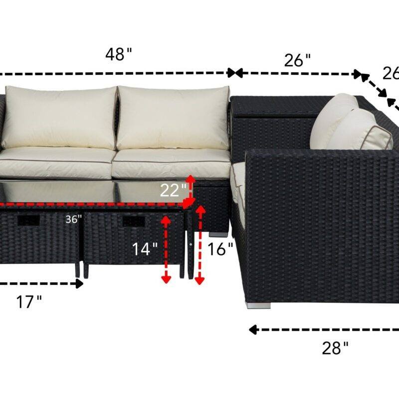 4pc Rattan Conversation Set (Black/Cream) - Image 3