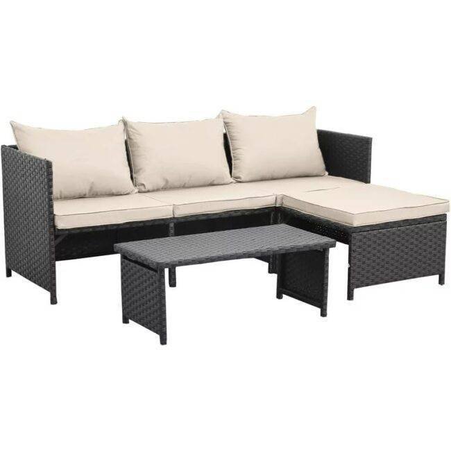 3 Piece All-Weather Conversation Set (Black/Cream) - Image 5