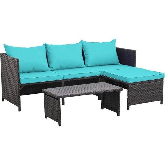 3 Piece All-Weather Conversation Set (Black/Turquoise) - Image 5
