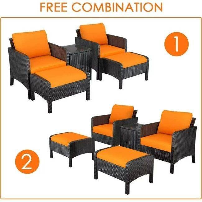 5 Piece Patio Wicker Furniture Set (Black/Orange) - Image 5