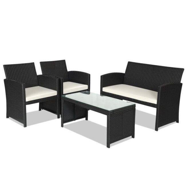 DEVOKO 4PCS Outdoor Patio Rattan Furniture Set (Black and White) - Image 5