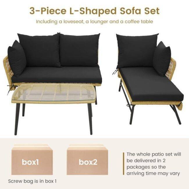 DEVOKO Patio Furniture Set L-Shaped Rope Woven Outdoor Sectional (Beige and Black) - Image 5