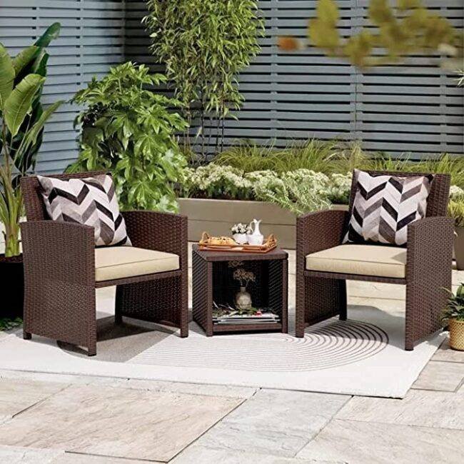 Devoko 3-Piece Patio Furniture Set - Dark Brown/Cream