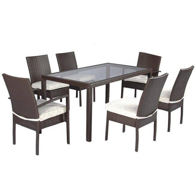 DEVOKO Patio Dining Set (Dark Brown/Cream)Table Without Glass Top - Image 5