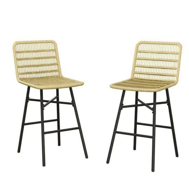 DEVOKO Set of 2 Rope Bar Stools Height Kitchen Chairs (Beige) - Image 5