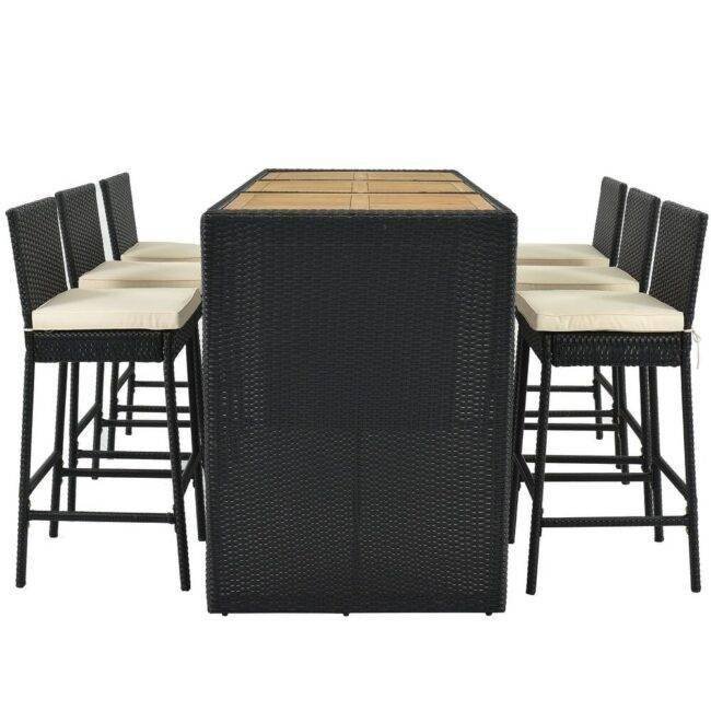 DEVOKO 7-Piece Outdoor Patio Rattan Bar Set (Black and Cream) - Image 5